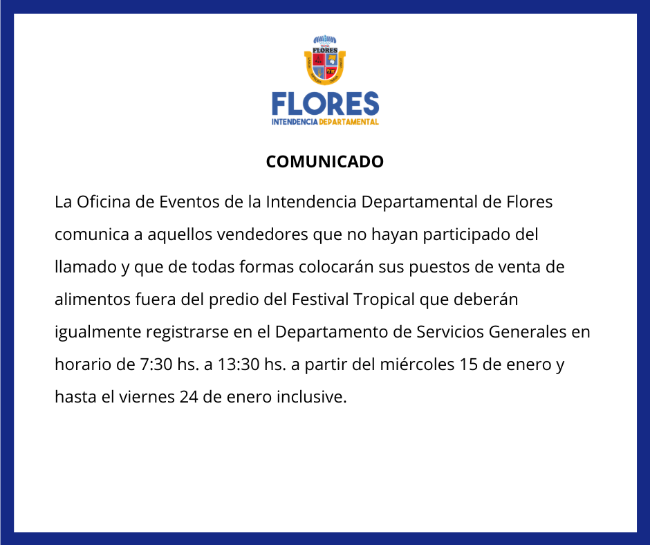15.01.2020 Comunicado sobre registro de venta de alimentos en el Festival Tropical