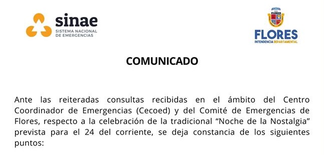18.08.2020 Comunicado de autoridades departamentales respecto a la celebración de la «Noche de la Nostalgia»