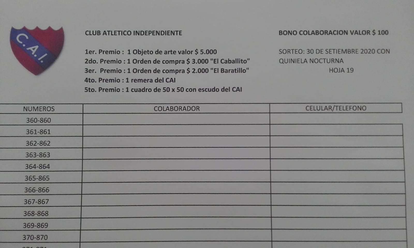 22.08.2020 Independiente sacó a la venta una nueva rifa a beneficio de la institución