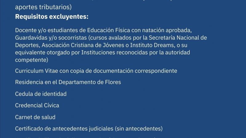 26.11.2021 La Intendencia de Flores realiza llamado a guardavidas.