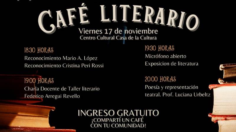 16.11.2023 Se realizará un café literario este viernes por el aniversario de la Biblioteca Departamental